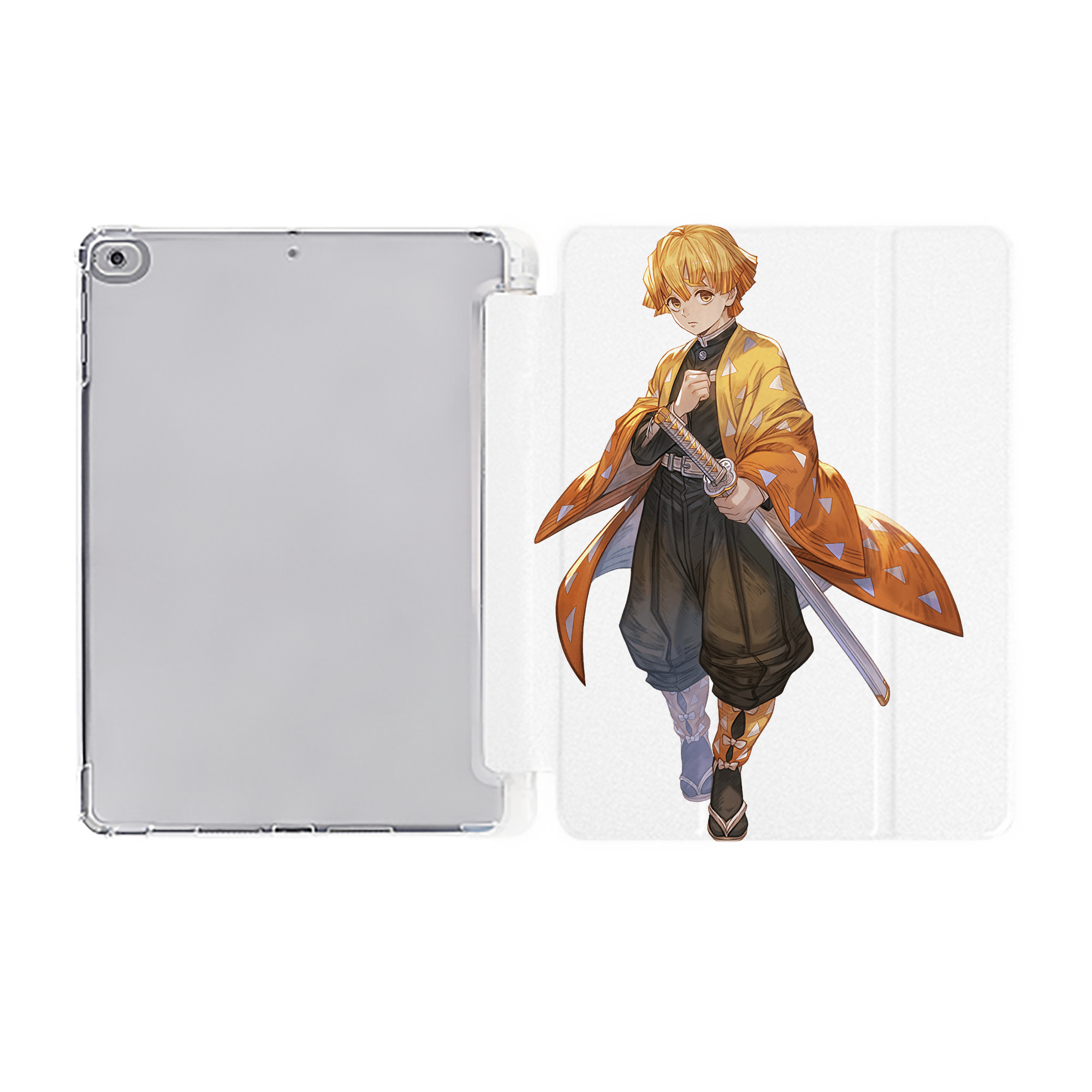 （画像用） 鬼滅の刃（きめつのやいば）我妻 善逸／あがつま ぜんいつ Agatsuma Zenitsu IPad ケース ペン収納付き 三つ折りスタンド PUレザー×シリコン 対応機種9.5/10.5/10.9インチ